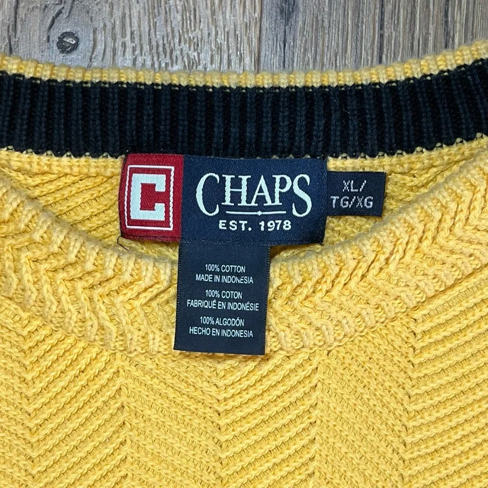 Chaps Cable Knit Mens Sweater 100% Cotton Yellow Sz XL Grandpa Preppy Fisherman - Picture 3 of 6